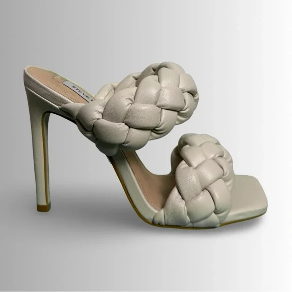 Steve Madden Beige Braided Padded Kenley Square Toe Stiletto Slip On Sandals, 7 - Picture 5 of 10